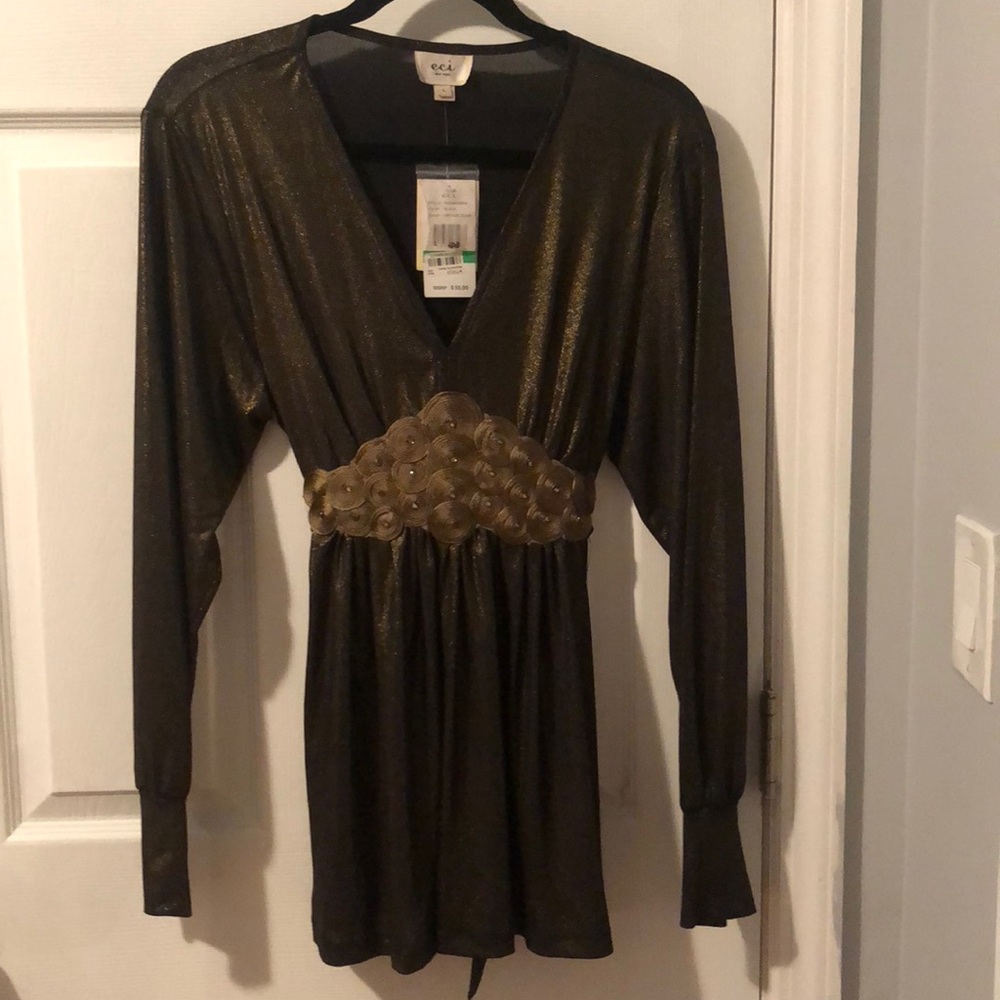 Black / gold blouse / ECI NY size L
